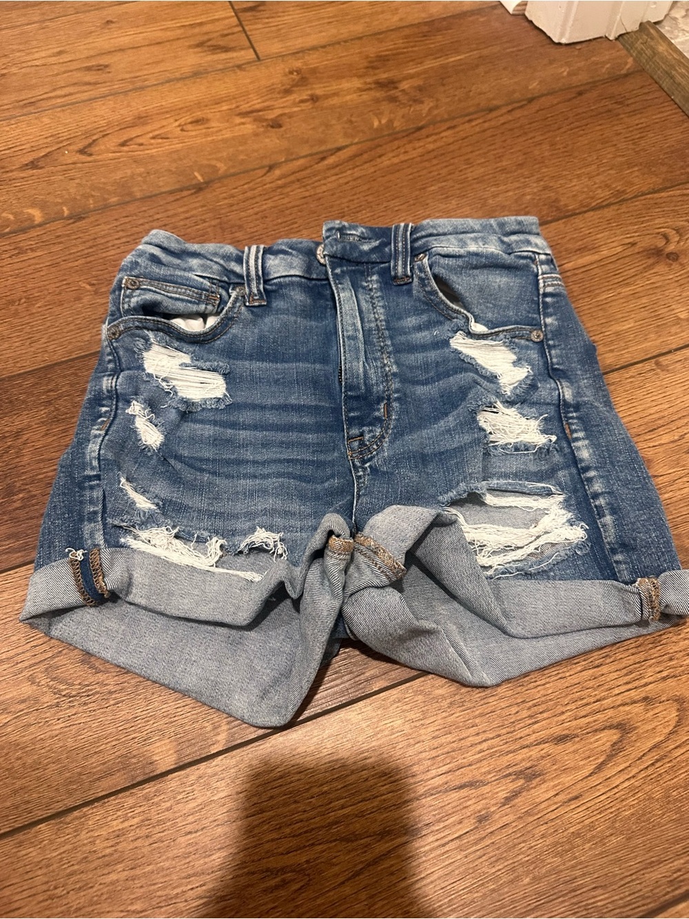 American Eagle Outfitters Distressed Light Blue Denim Shorts
